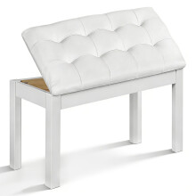 SUNDOY Piano Bench Keyboard Stool, Solid Wooden Digital Piano Seat with Padded Cushion and Large Storage Compartment (White)