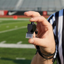Referee Whistle with Cushioned Mouth Grip & Elastic Lanyard, Pea-Less Ultra Loud