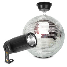 Glitter Mirror Ball 30cm Kit with Motor & 6W LED Pinspot Light - Rotating Disco Mirror Ball Pack for Parties, Weddings, Proms & Small Venues, Home Di