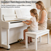 SUNDOY Piano Bench Keyboard Stool, Solid Wooden Digital Piano Seat with Padded Cushion and Large Storage Compartment (White)