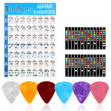 Bruislard Guitar Fretboard Stickers Guitar Chords Poster with 6PCS Picks Guitars Chord Chart with 2PCS Sticker for Beginner