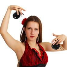 YARNOW 1 Pair Wooden Spanish Castanets Percussion Instruments for Adults, Black Flamenco Dance Finger Castanet, Traditional Hand Musical Instrument f