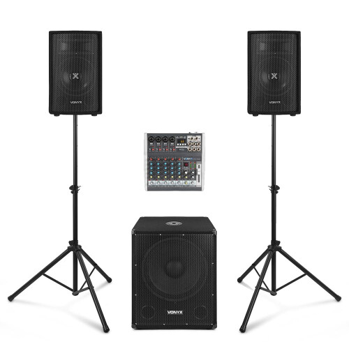 VONYX VX1015BT 2.1 Active PA System Package with Bluetooth PA Mixer and Active S