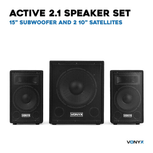 VONYX VX1015BT 2.1 Active PA System Package with Bluetooth PA Mixer and Active S 2