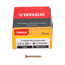 TIMCO Solo Chipboard & Woodscrews - Gold - 3.0 x 25 - Box of 200 - A single thre