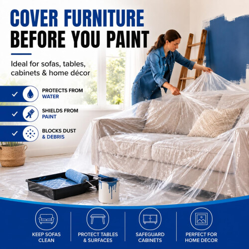 Raulde 6 Pack Extra Large Plastic Dust Sheets for Decorating 3.6 x 3m (12 x 10ft 2