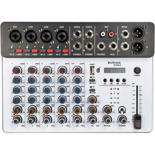Citronic | Q-PAD-8 Compact Mixer with USB-C Audio Interface, Bluetooth & Digital