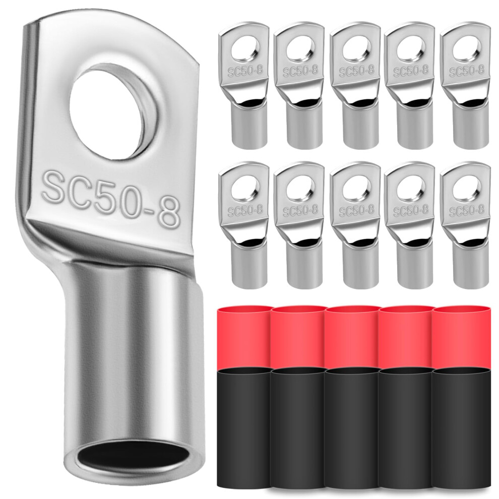 10X Cable Lugs 50Mmâ² M8 Thickened Copper Uninsulated Sc Crimp Lugs Battery Cable 5004083303619