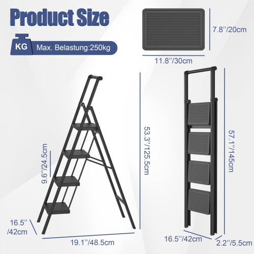 SAILUN Folding Step Ladder, 4-Step, With Handrail, Steel Construction, Non-Slip 1