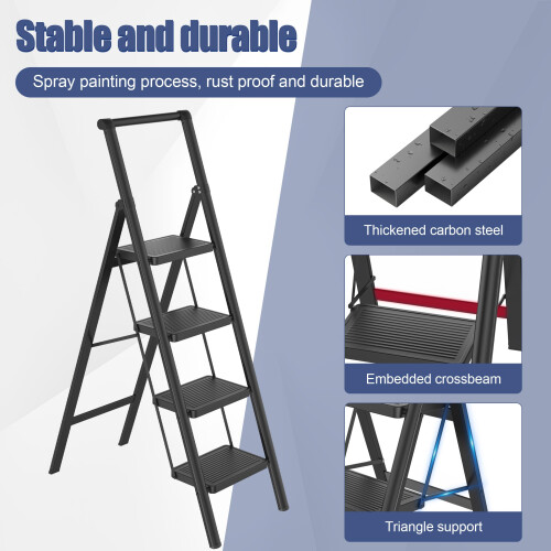 SAILUN Folding Step Ladder, 4-Step, With Handrail, Steel Construction, Non-Slip 2