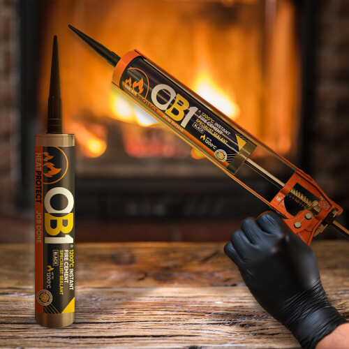 OB1 Black HeatProtect Fire Cement 1200C, 310ml, High Resistant Sealant 2