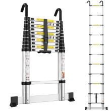Telescopic Ladder 3.3M Aluminium Extension Extendable Loft Ladder with Hooks, Po