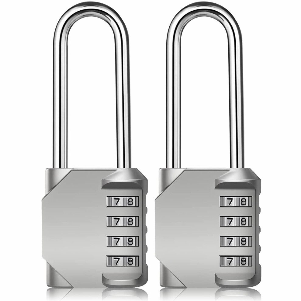 Beskoohome Long Shackle Padlock, 4 Digit Combination Lock, Resettable Weatherpro 5009393192403