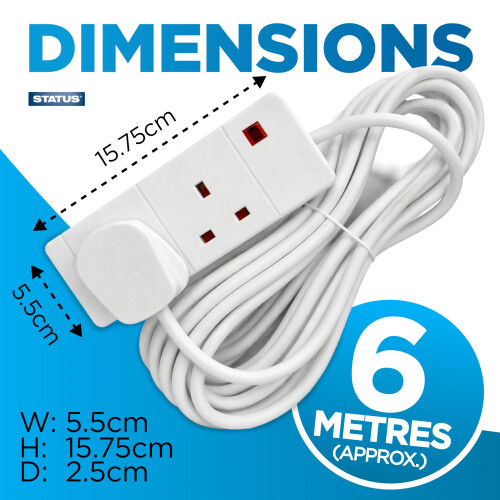Status STATUS 2 Socket Extension Lead with Neon Indicator, 6m Extension Cable 13A, Powe 2