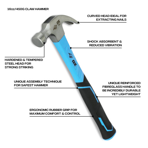 OX OX Trade Fibreglass Handle 16oz, Claw Hammer 1