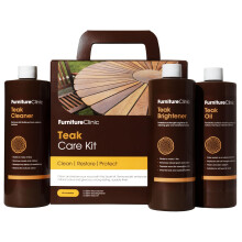 Furniture Clinic Teak Care Kit - Restorer & Cleaning of Outdoor Wooden Garden Furniture - Wood Cleaner & Restoration Treatment - Contains Teak Oil