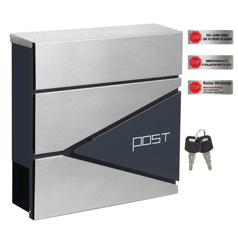 Songmics - Gmb51as - Wall Mounted Post Box With Newspaper Holder, Keys, Easy To