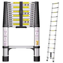 Telescopic Ladder, 3.8M Stainless Steel Loft Ladder with Non-Slip Feet and Trian