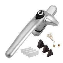 Universal Cockspur Key-Locking Window Handle Kit - Left, Satin Silver/White