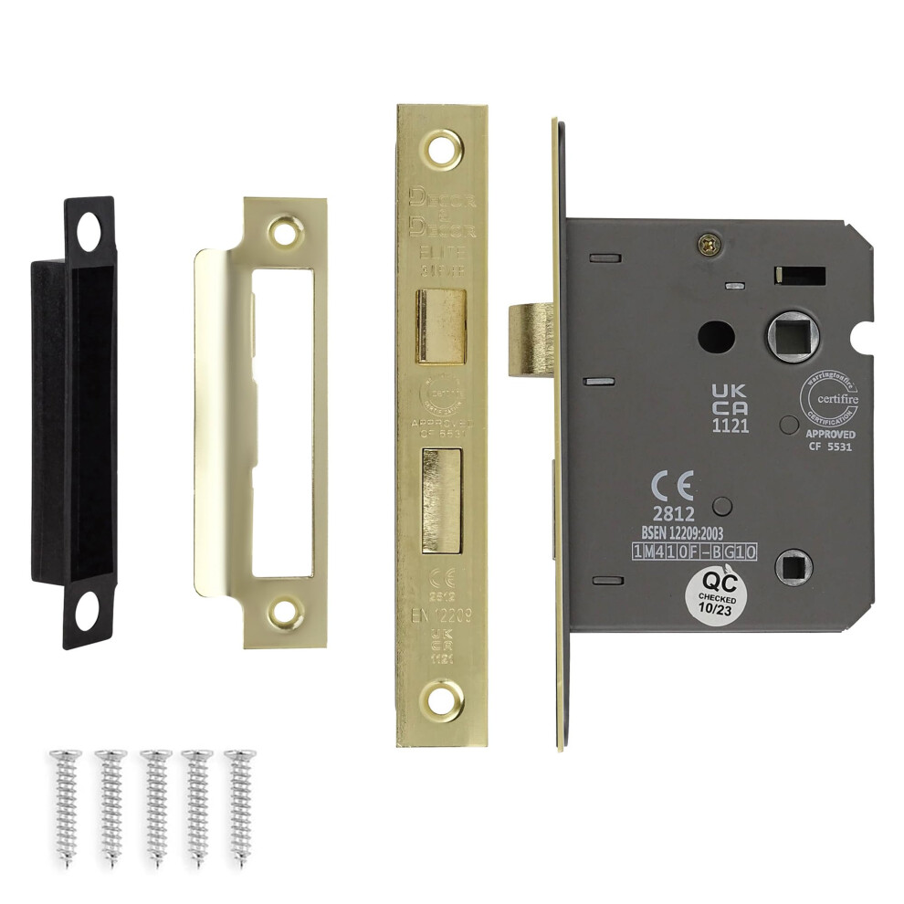Decoranddecor Bathroom Mortice Lock - 3Inch / 76Mm - Electro Brass - Fire Rated 5007988168116