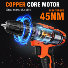 Cordless Drill Driver 21V, Electric Drill Kit with 1500mAh LI-ion Battery, Cordless Screwdriver 25+1 Torque, 45N.m Max, 29PCS Accessory, 2 Variable