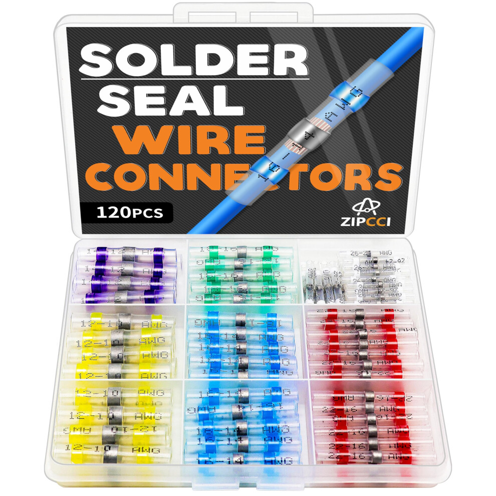 Zipcci 120Pcs Solder Seal Wire Connectors - Heat Shrink Butt Connectors Kit For 5000195874245
