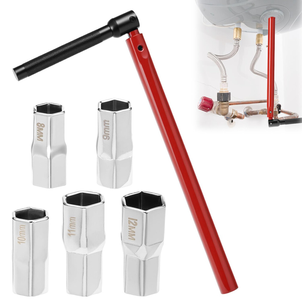 Qwork 8-13Mm Adjustable Faucet Wrench Kit, Tap Spanner With Changeable Sockets, 5009573071948