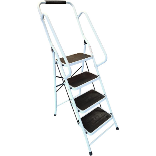 HH Home Hut 4 Step Safety Ladder - Compact Folding Step Stool for Kitchen, Rail