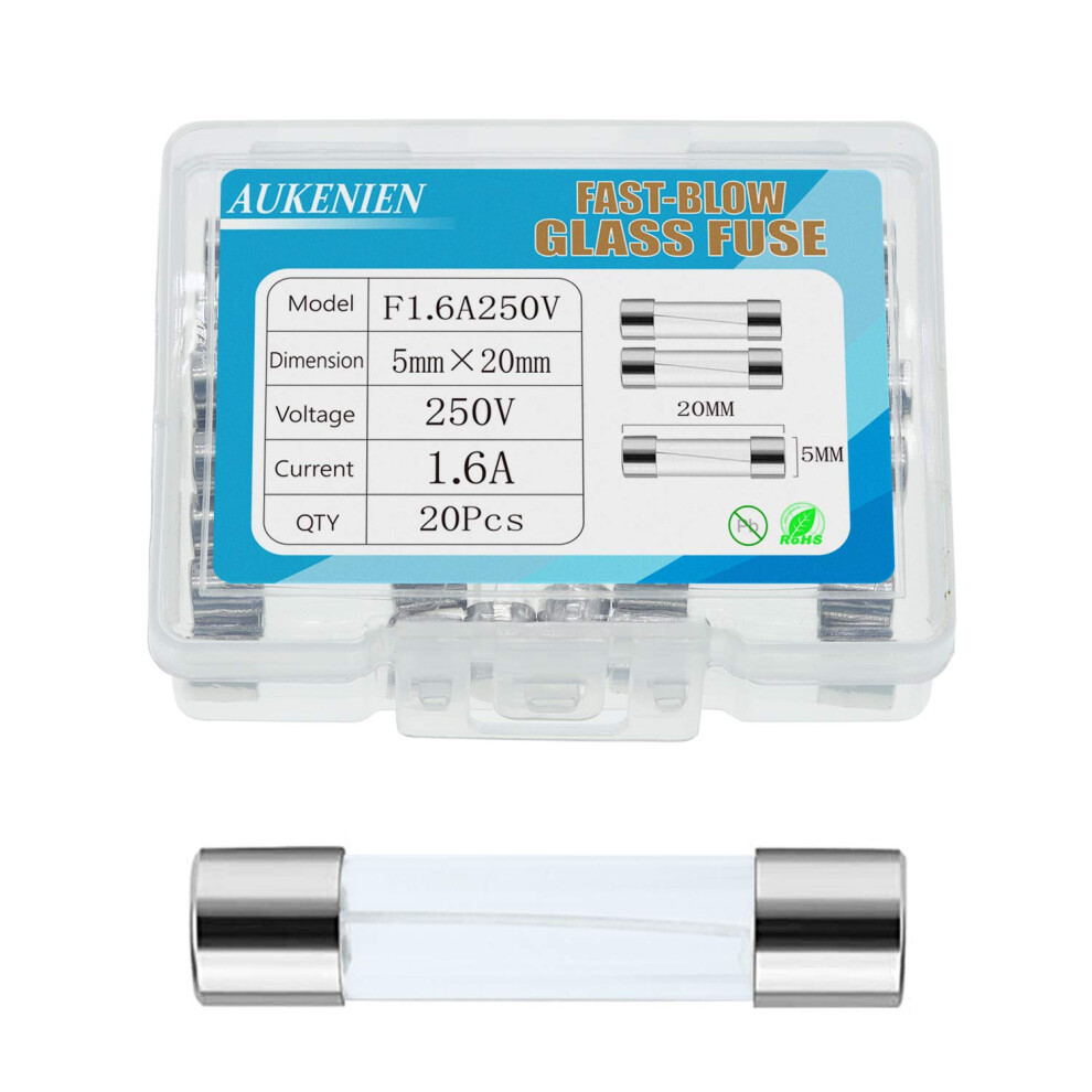Aukenien 1.6A 250V Fast Blow Glass Fuse F1.6al250v 1.6Amp 250 Volt Fuses 5X20 Mm 5004064251441