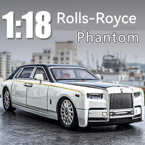 (Black with box)1:18 Rolls-Royce Phantom Alloy Car Model Simulation Sound And Light Pull Back Toy Car 1