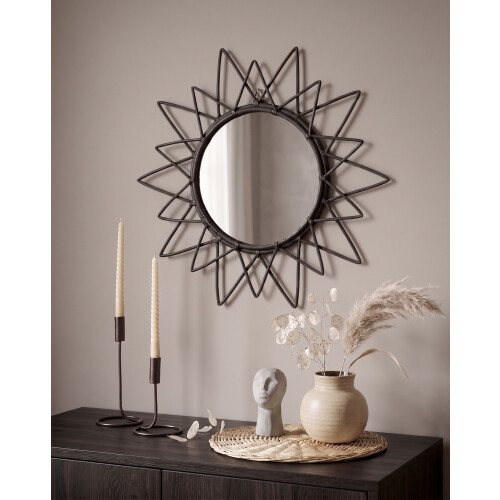 Beliani Wall Mirror AROEK 61 cm 61 cm Rattan Black 1