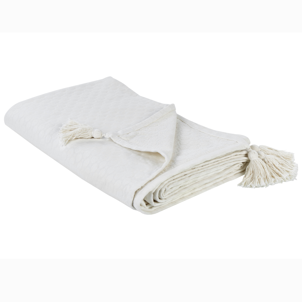 Beliani Bedspread Lindula Cotton 150 X 200 Cm Off-White