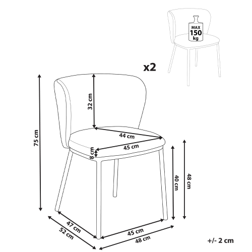 Beliani Set of 2 Dining Chairs MINA Fabric Off-White 2
