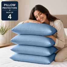 (Pack of 4, Light Blue) Pillow Protectors 50x75cm - 100% Microfiber Pillowcovers- Washable & Anti Allergic Designed for All Pillows