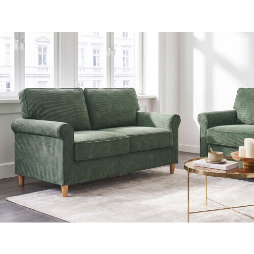 Beliani Sofa 2 Seater RONNEBY Corduroy Dark Green 1