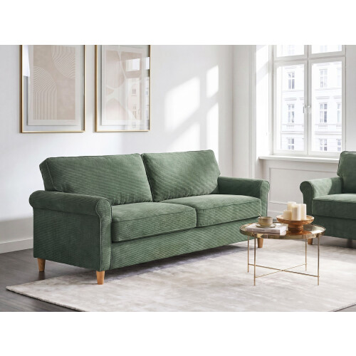 Beliani Sofa 3 Seater RONNEBY Corduroy Dark Green 1