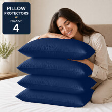 (Pack of 4, Navy Blue) Pillow Protectors 50x75cm - 100% Microfiber Pillowcovers- Washable & Anti Allergic Designed for All Pillows