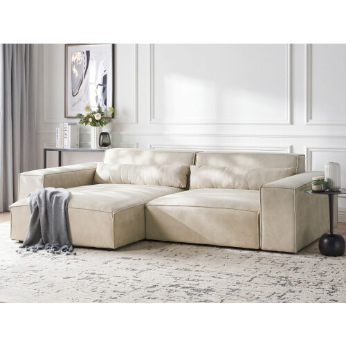 Beliani Modular Corner Sofa 3 Seater HELLNAR Velvet Light Beige Right Hand 1