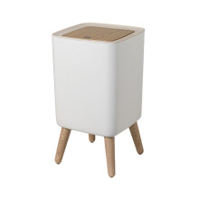 1 hoher Abfalleimer mit Klappdeckel, geeignet für Schlafzimmer, Wohnzimmer, Badezimmer, Mülleimer, Holzmaserung-Imitation