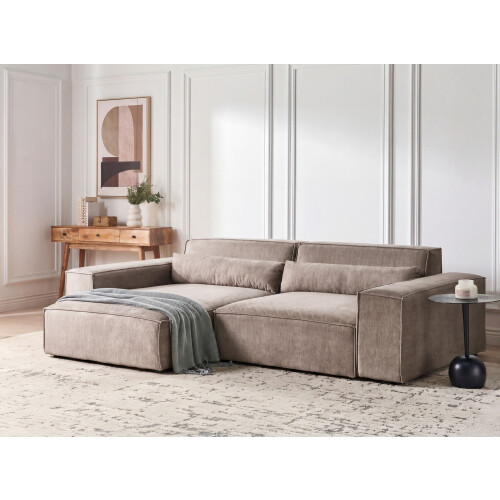 Beliani Modular Corner Sofa 3 Seater HELLNAR Fabric Light Brown Right Hand 2