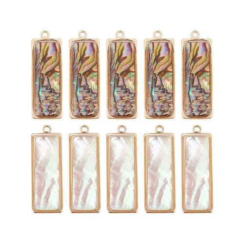 10 Pieces 2 Colors Abalone Shell Pendants, Natural Shell Pendants, Rectangular Shell Pendants, Dangling Charms