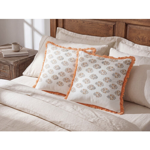 Beliani Throw Cushion SATIVUS 45 x 45 cm Cotton Orange Floral Pattern 2