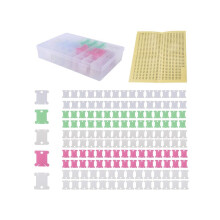 152-piece cross stitch supplies, including embroidery floss spools, cross stitch organizer box, and floss number stickers.