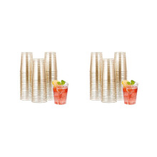 100x Gold Plastic Cups, Disposable Gold Glitter Wine Glasses Made of Plastic, Clear Plastic Cups, Cups for Christmas Parties