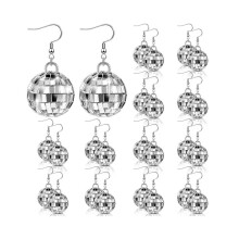 12 Paar Discokugel-Ohrringe für Damen, Spiegelkugel-Ohrringe im Stil der 60er Jahre, silberne Disco-Ohrringe,