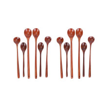 12-teiliges Küchenlöffelset aus Holz mit langen Griffen, geeignet für Suppen, Kochen, Abschmecken, Mischen