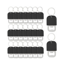 Paquete de 24 llaveros abrebotellas de PU hechos de acero inoxidable, abrebotellas en blanco para recuerdos