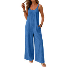 Pantalon à volants taille haute élastique à jambes-Bleu ciel L