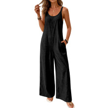 Damen-Hosen mit hoher Taille, elastisch, weites Bein,-Schwarz S