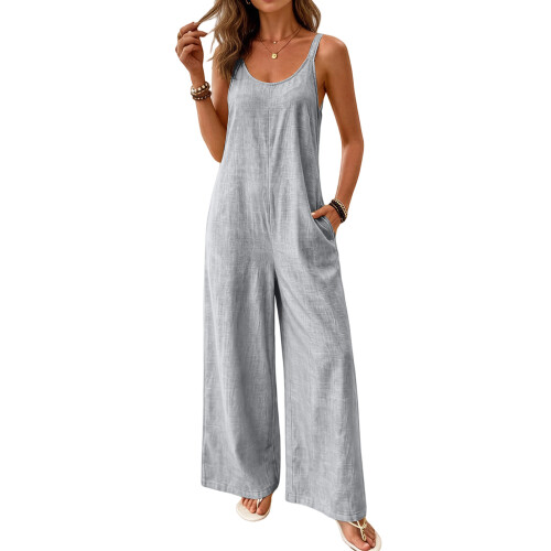 Damen-Hosen mit hoher Taille, elastisch, weites Bein,-Gray M